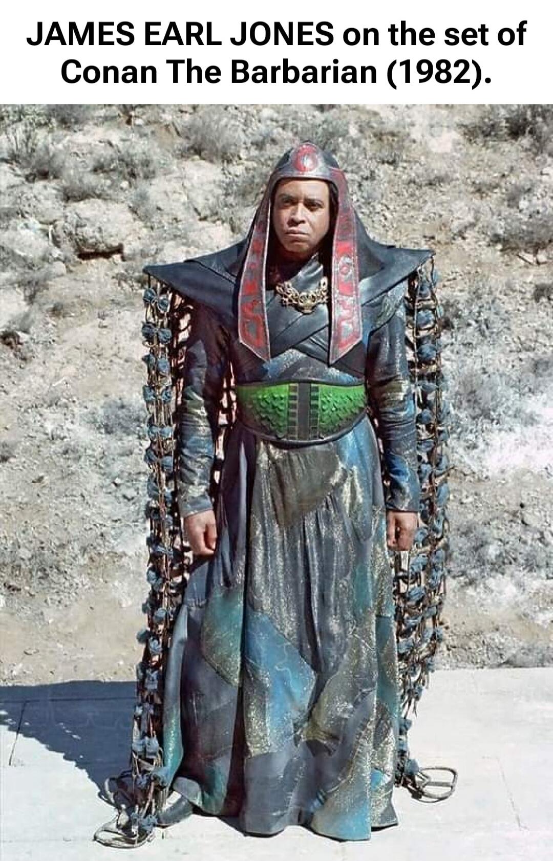 JAMES EARL JONES on the set of Conan The Barbarian (1982).