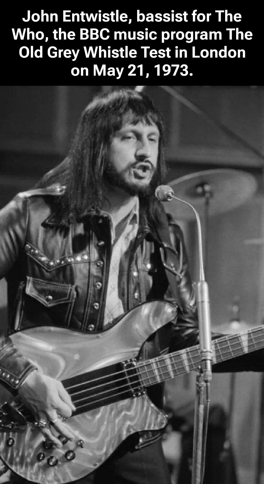 John Entwistle, bassist for The Who, the BBC music program The Old Grey Whistle Test in London on May 21, 1973.
