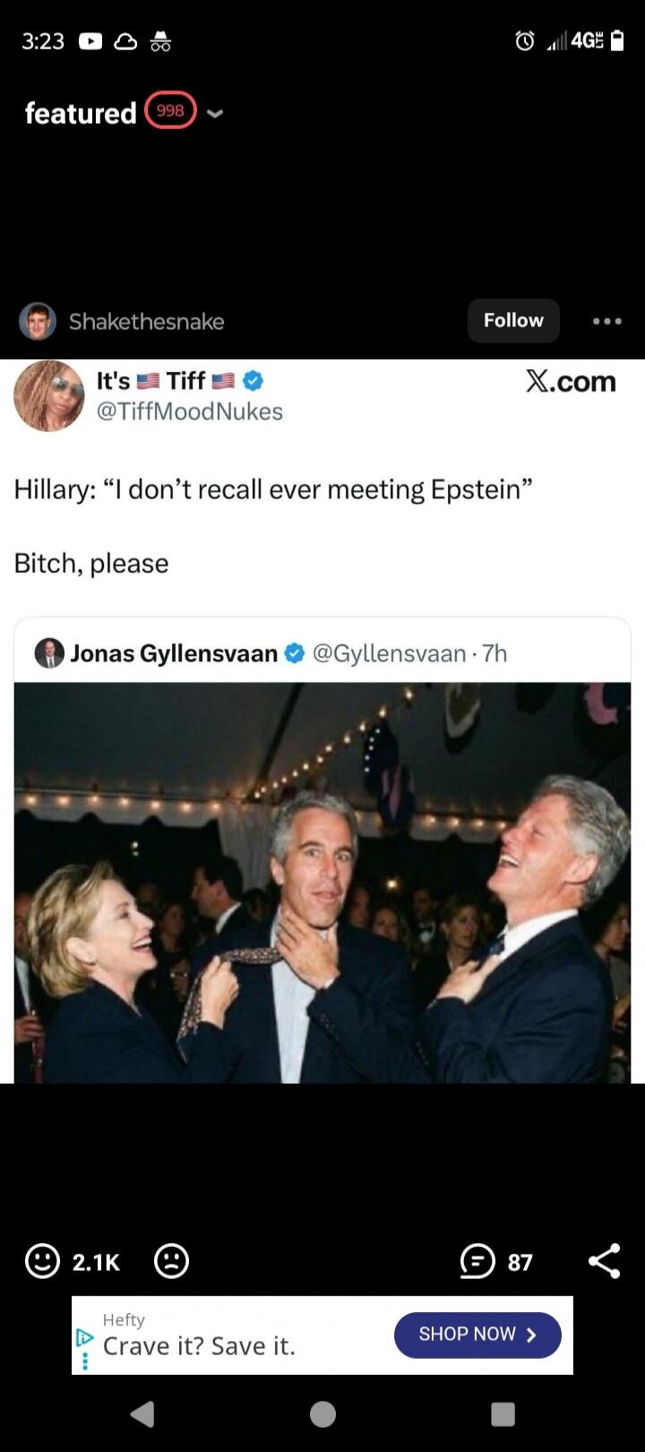 Hillary: “I don’t recall ever meeting Epstein”
Bitch, please