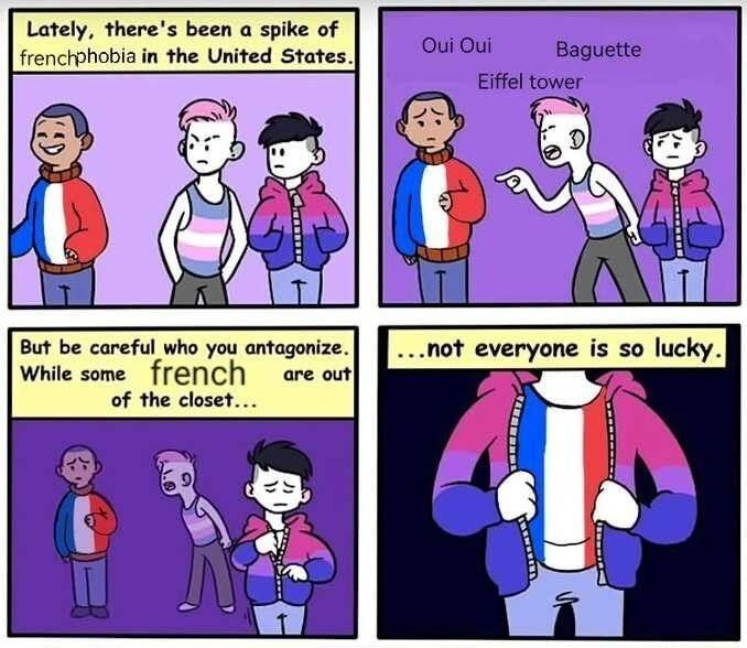 Laely theres been a spike of frenctphobia in the United States But be careful who you antagonize _not everyone is so lucky While some french are out of the closef