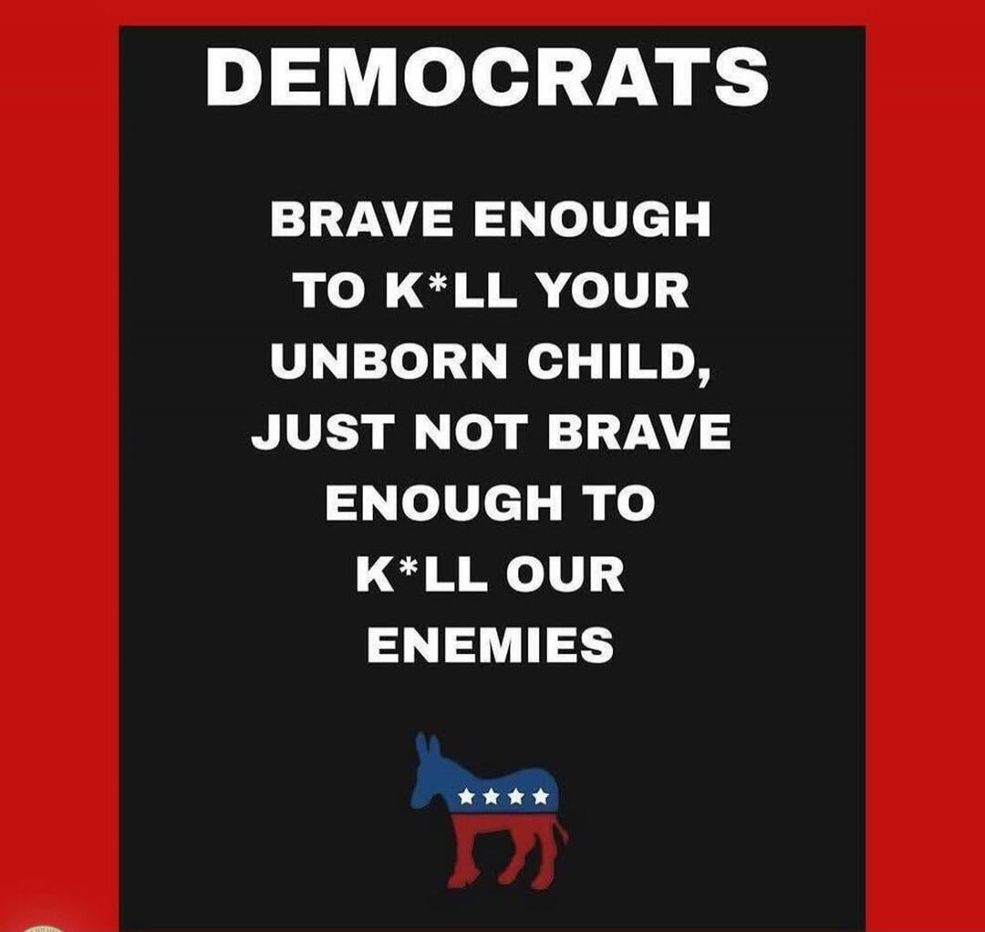 DEMOCRATS BRAVE ENOUGH TO K*LL YOUR UNBORN CHILD, JUST NOT BRAVE ENOUGH TO K*LL OUR ENEMIES