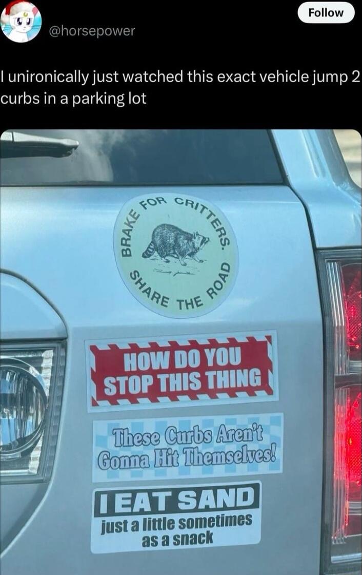 Follow horsepower unironically just watched this exact vehicle jump 2 curbs in a parking lot justa little sometimes as a snack