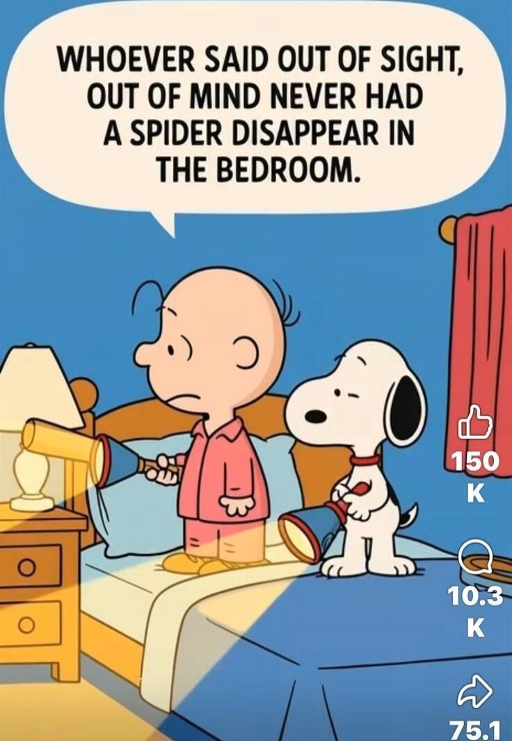 WHOEVER SAID OUT OF SIGHT, OUT OF MIND NEVER HAD A SPIDER DISAPPEAR IN THE BEDROOM.