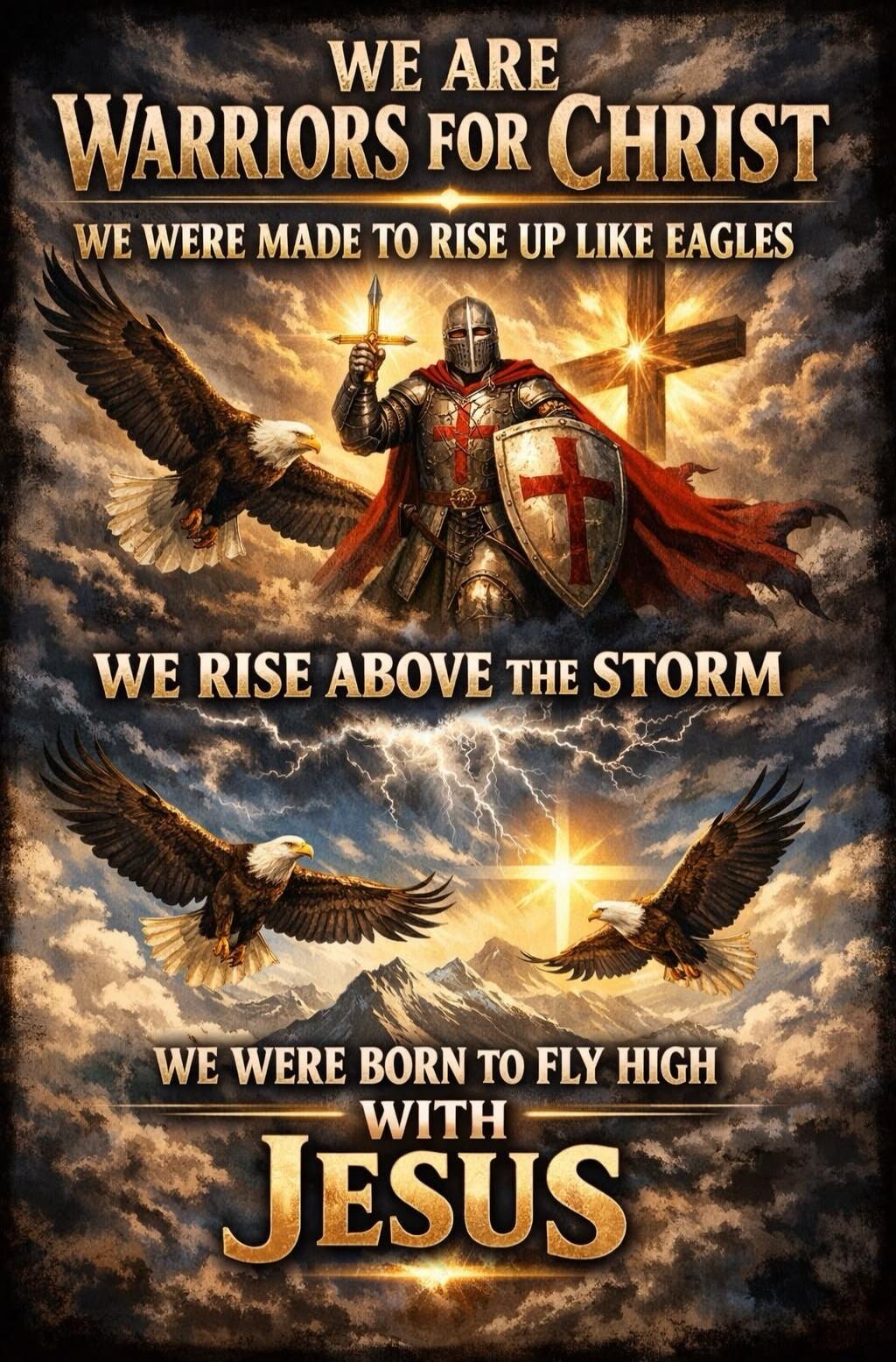 WE ARE WARRIORS FOR CHRIST WE WERE MADE TO RISE UP LIKE EAGLES WE RISE ABOVE THE STORM WE WERE BORN TO FLY HIGH WITH JESUS