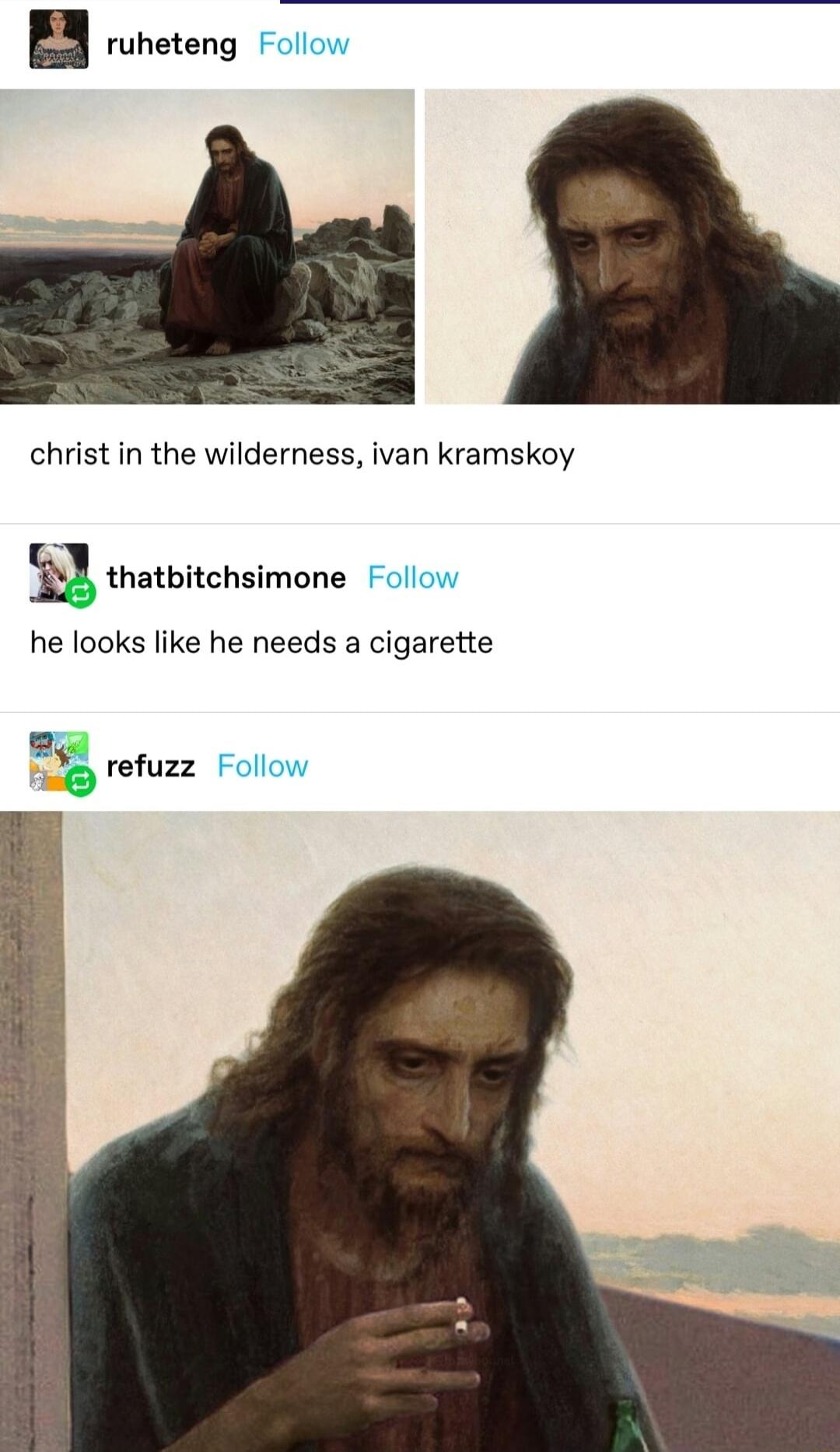 EX ruheteng christ in the wilderness ivan kramskoy G thatbitchsimone he looks like he needs a cigarette e refuzz