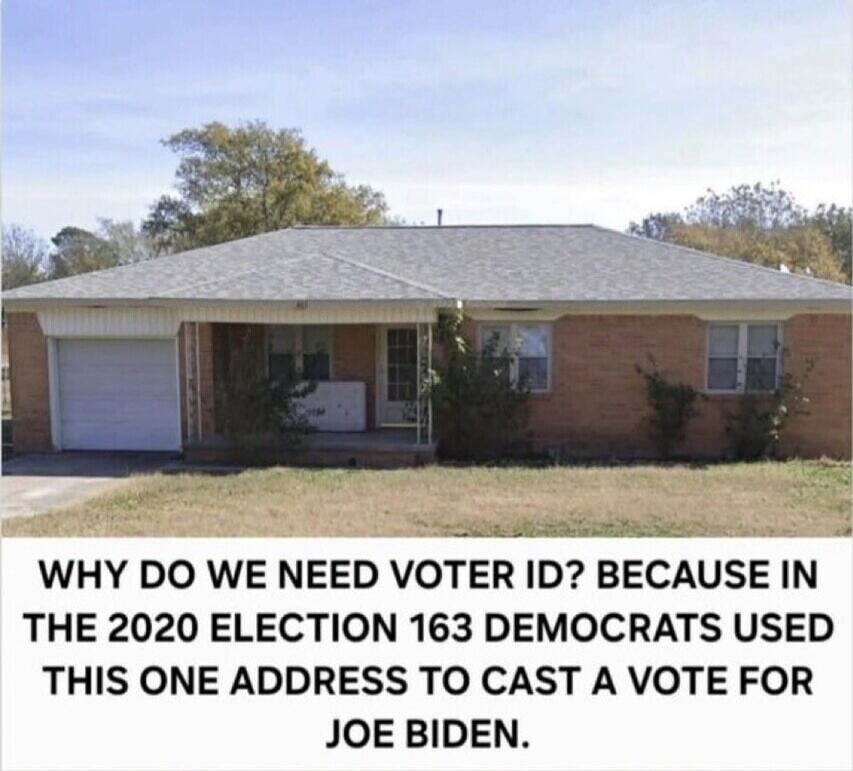 WHY DO WE NEED VOTER ID? BECAUSE IN THE 2020 ELECTION 163 DEMOCRATS USED THIS ONE ADDRESS TO CAST A VOTE FOR JOE BIDEN.