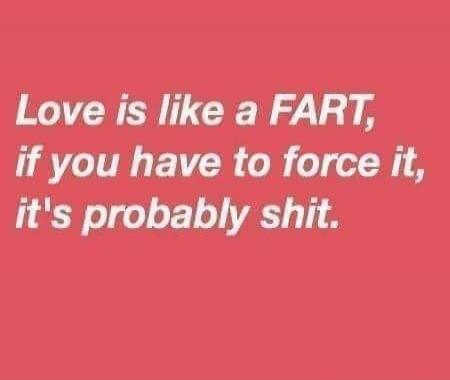 Love is like a FART, if you have to force it, it's probably shit.