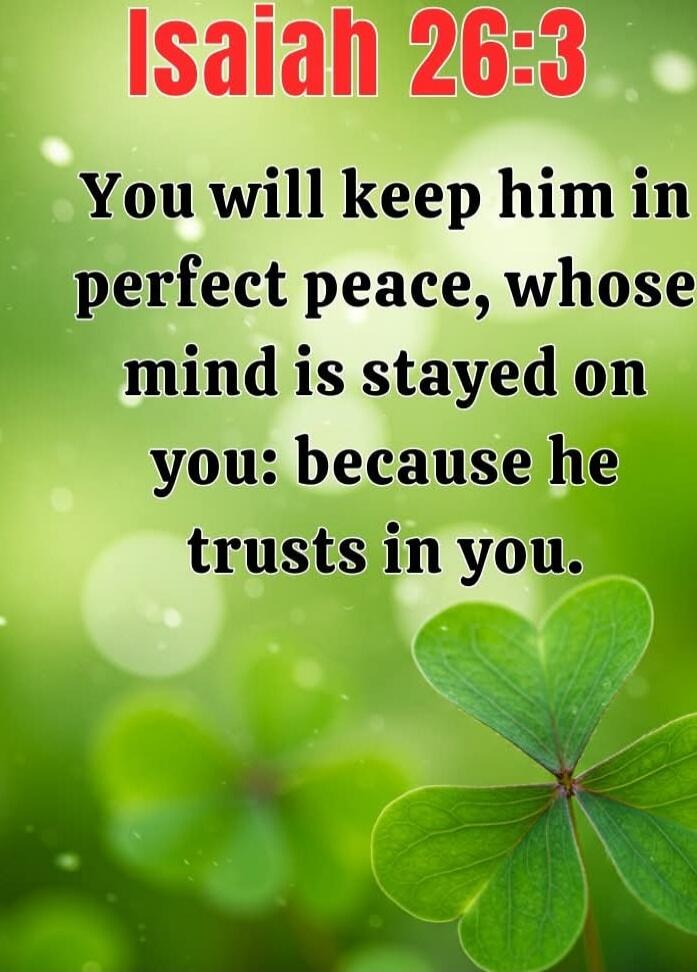 Isaiah 26:3 You will keep him in perfect peace, whose mind is stayed on you: because he trusts in you.