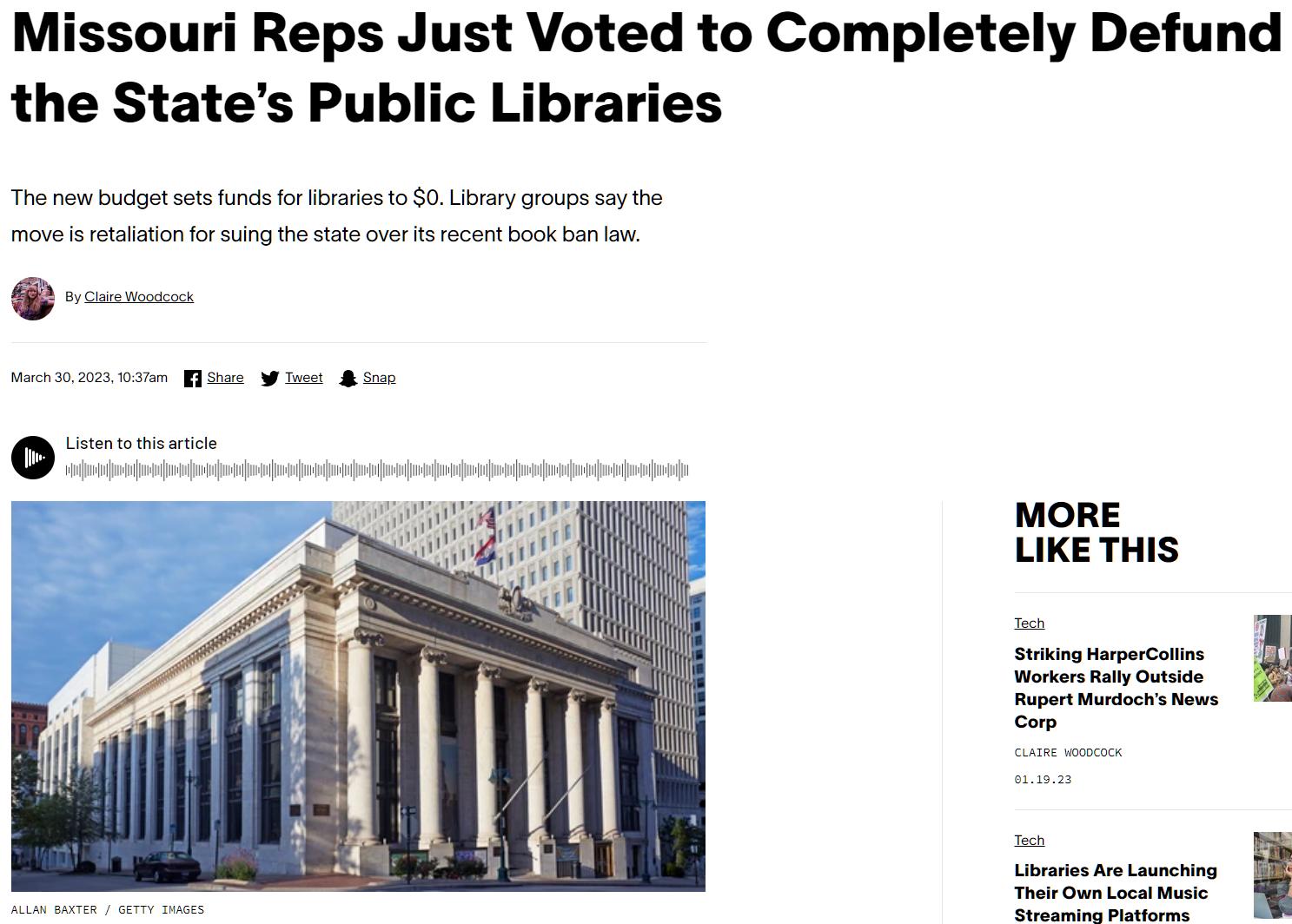 Missouri Reps Just Voted to Completely Defund the States Public Libraries MORE LIKE THIS