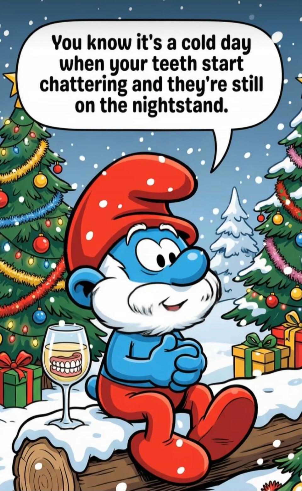 You know it's a cold day when your teeth start chattering and they're still on the nightstand.