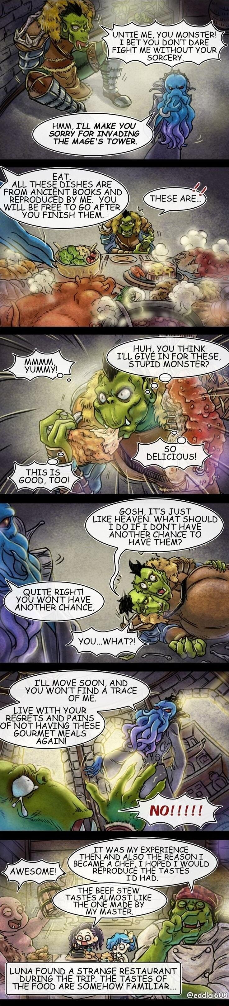 UNTIE ME YOU MONSTER I BET YOU DONT DARE FIGHT ME WITHOUT YOUR SORCERY HMM TLL MAKE YOU SORRY FOR INVADING THE MAGES TOWER EAT ALL THESE DISHES ARE FROM ANCIENT BOOKS AND REPRODUCED BY ME YOU WILL BE FREE TO 6O AFTER A YOU FINISH THEM HUH YOU THINK GIVE IN FOR THESE UPTD MONSTER 6 o SO CIOoUS DELT THISIS S 600D T0O k GOSH ITS JUST LIKE HEAVEN WHAT SHOULD IDOIFIDONTHAVE ANOTHER CHANCE TO HAVE THEM 