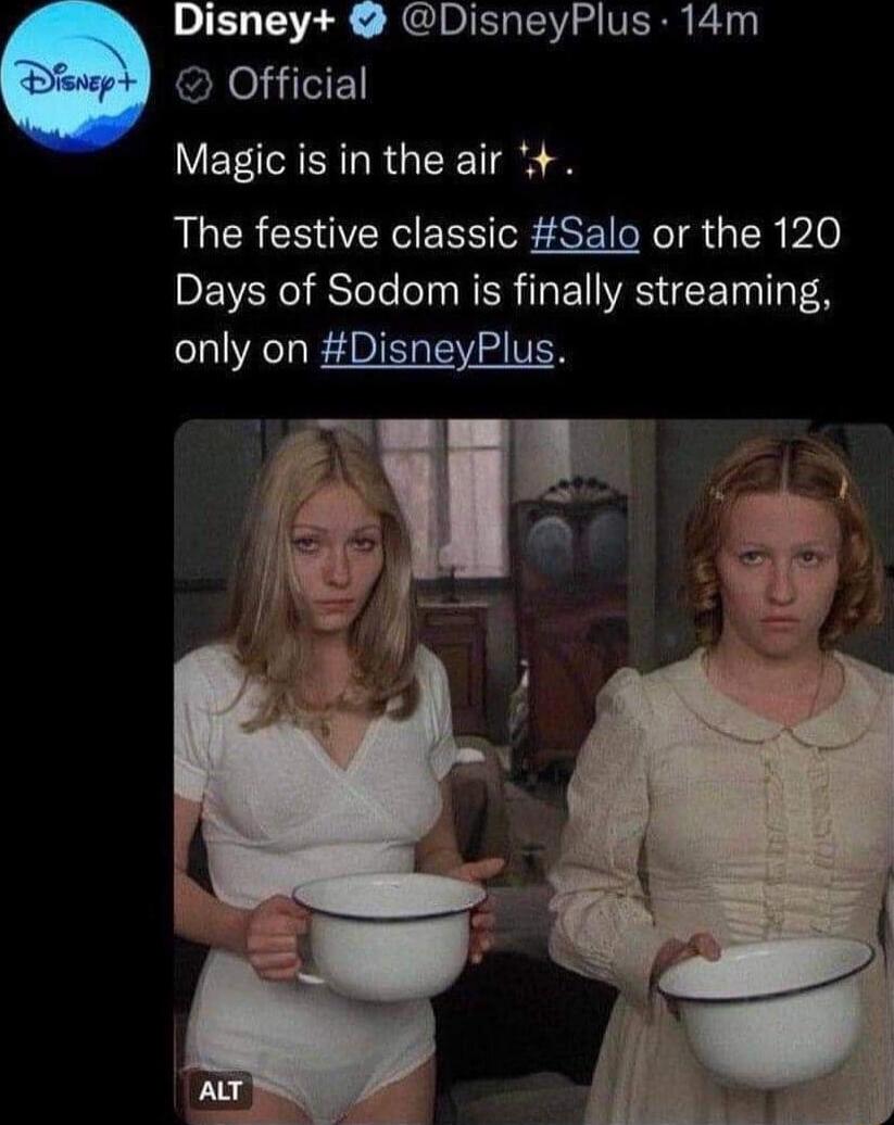 Disney+ Official: Magic is in the air ✨ The festive classic Salo or the 120 Days of Sodom is finally streaming, only on DisneyPlus.
