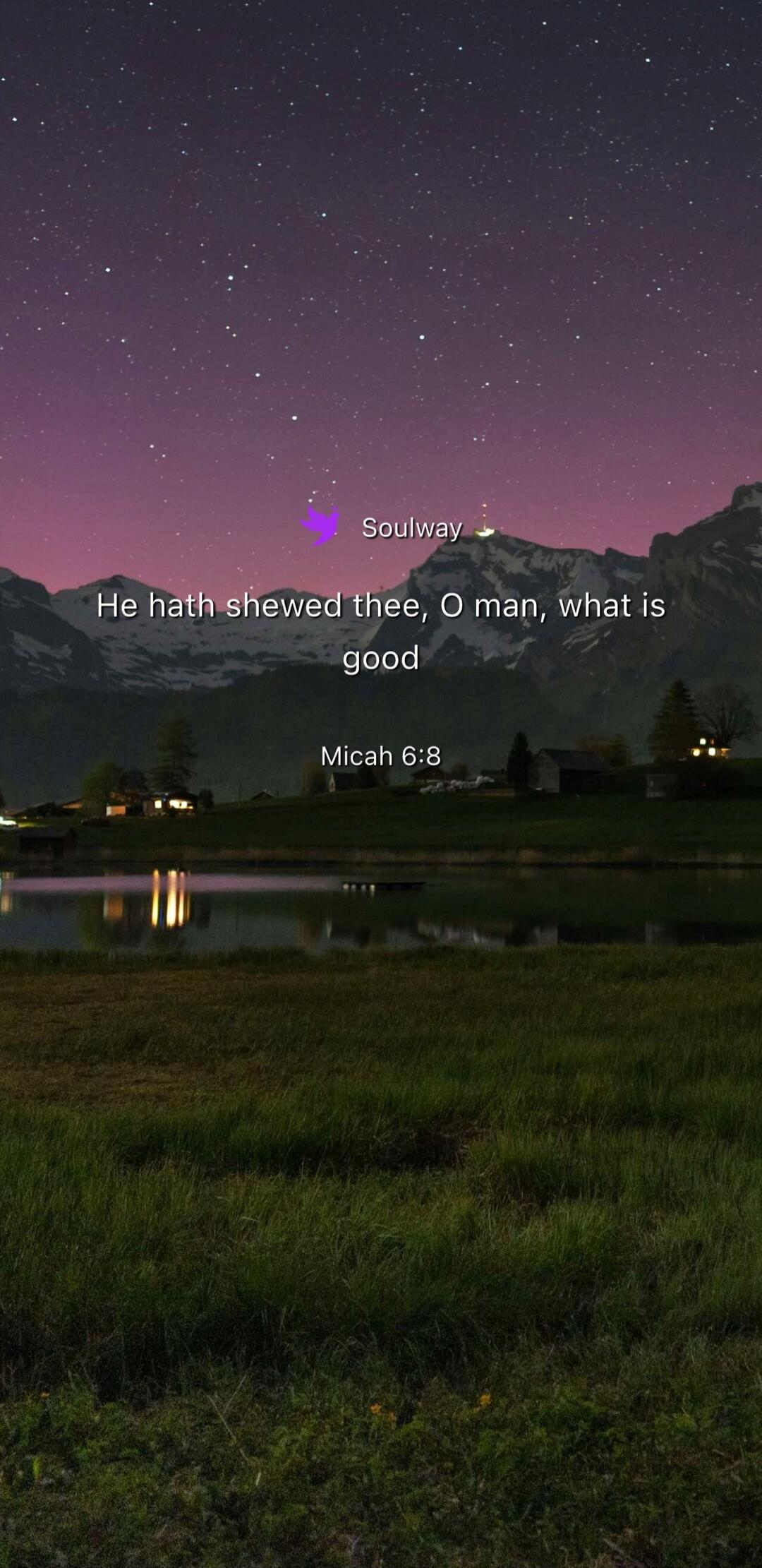 Soulway
He hath shewed thee, O man, what is good
Micah 6:8