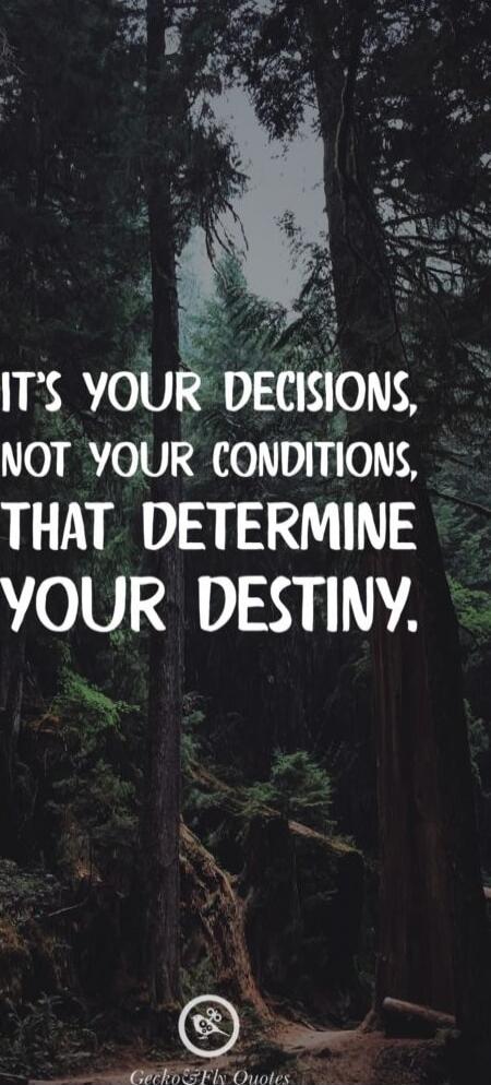 It's your decisions, not your conditions, that determine your destiny.