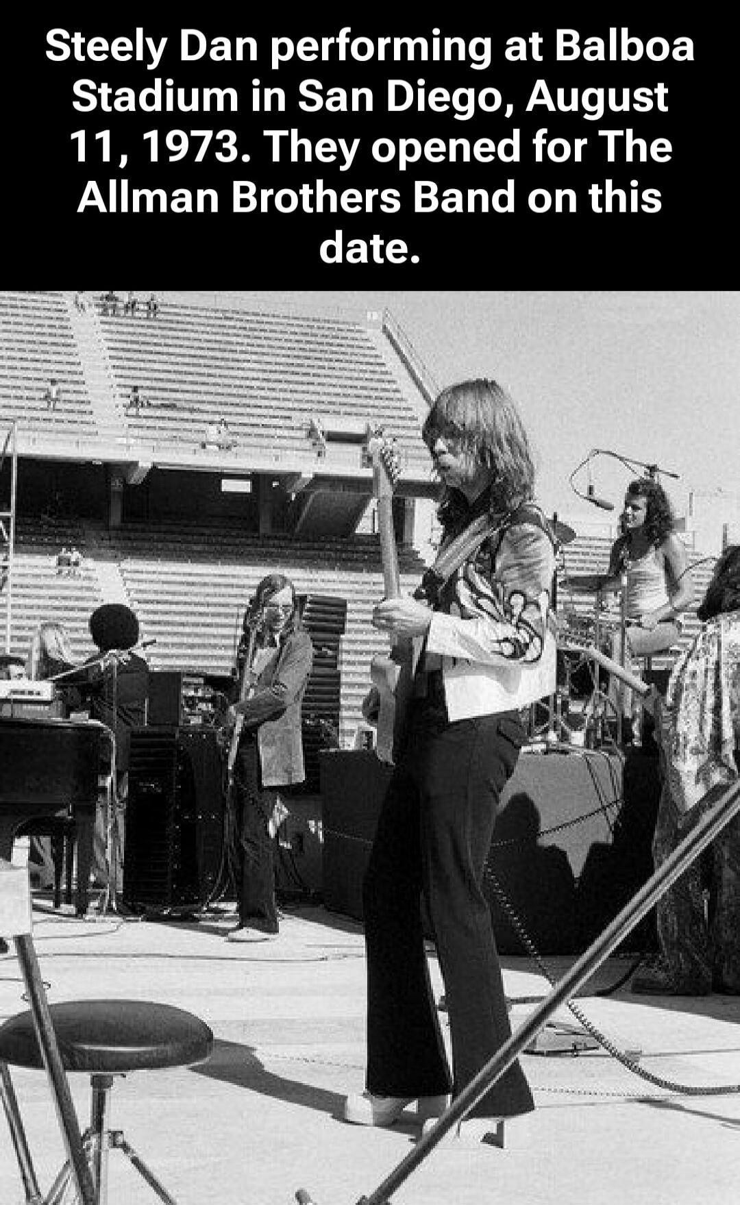 Steely Dan performing at Balboa Stadium in San Diego, August 11, 1973. They opened for The Allman Brothers Band on this date.