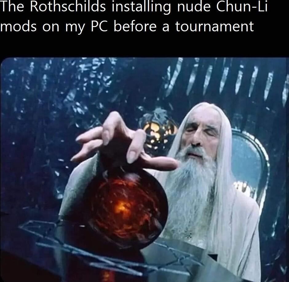 The Rothschilds installing nude Chun Li mods on my PC before a tournament