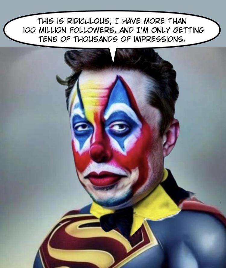 THIS IS RIDICULOUS T HAVE MORE THAN 100 MILLION FOLLOWERS AND IM ONLY GETTING TENS OF THOUSANDS OF IMPRESSIONS