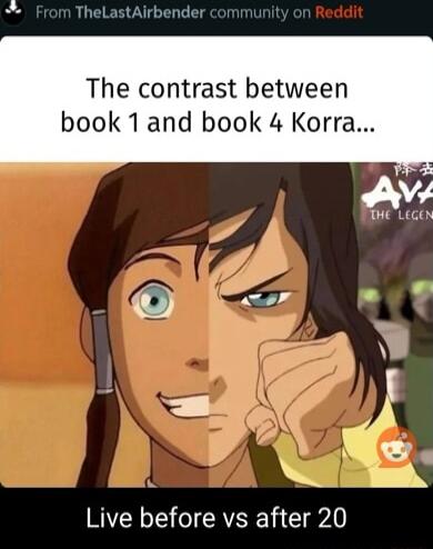 The contrast between book 1and book 4 Korra 3 J O A Live before vs after 20