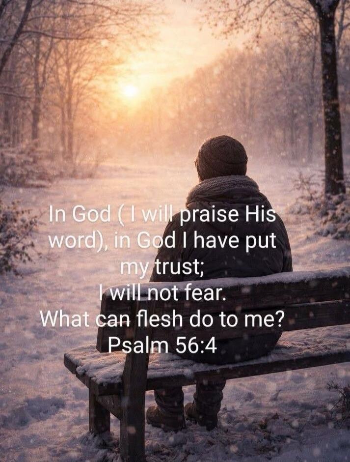 In God (I will praise His word), in God I have put my trust; I will not fear. What can flesh do to me? Psalm 56:4