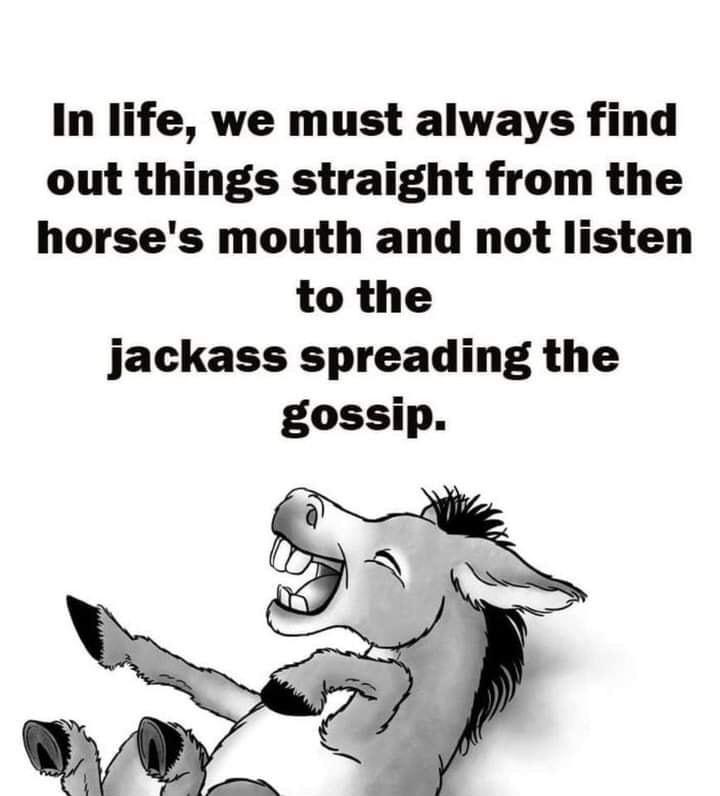 In life we must always find out things straight from the horses mouth and not listen to the jackass spreading the gossip