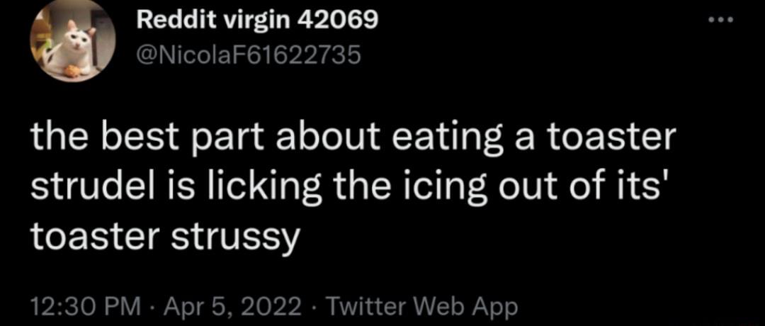 Reddit virgin 42069 ole 1N PPN 15 the best part about eating a toaster strudel is licking the icing out of its toaster strussy I RCTON oY IV o TR T21 0 b2 20 AV 1 a T VACT o WV To