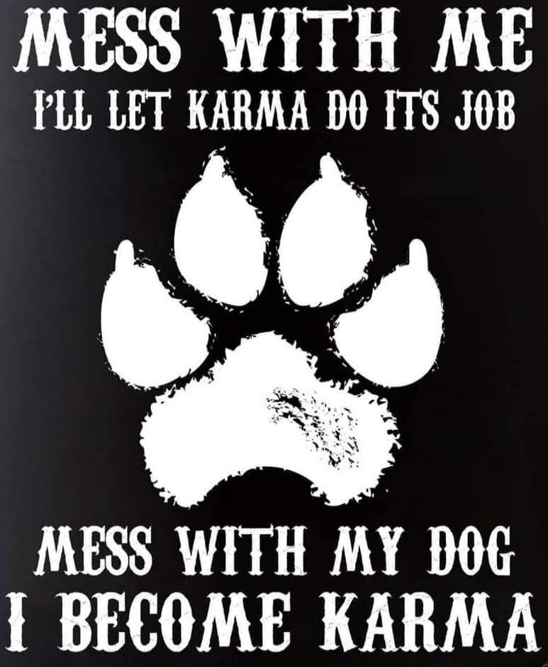 MESS WITH ME I'LL LET KARMA DO ITS JOB MESS WITH MY DOG I BECOME KARMA