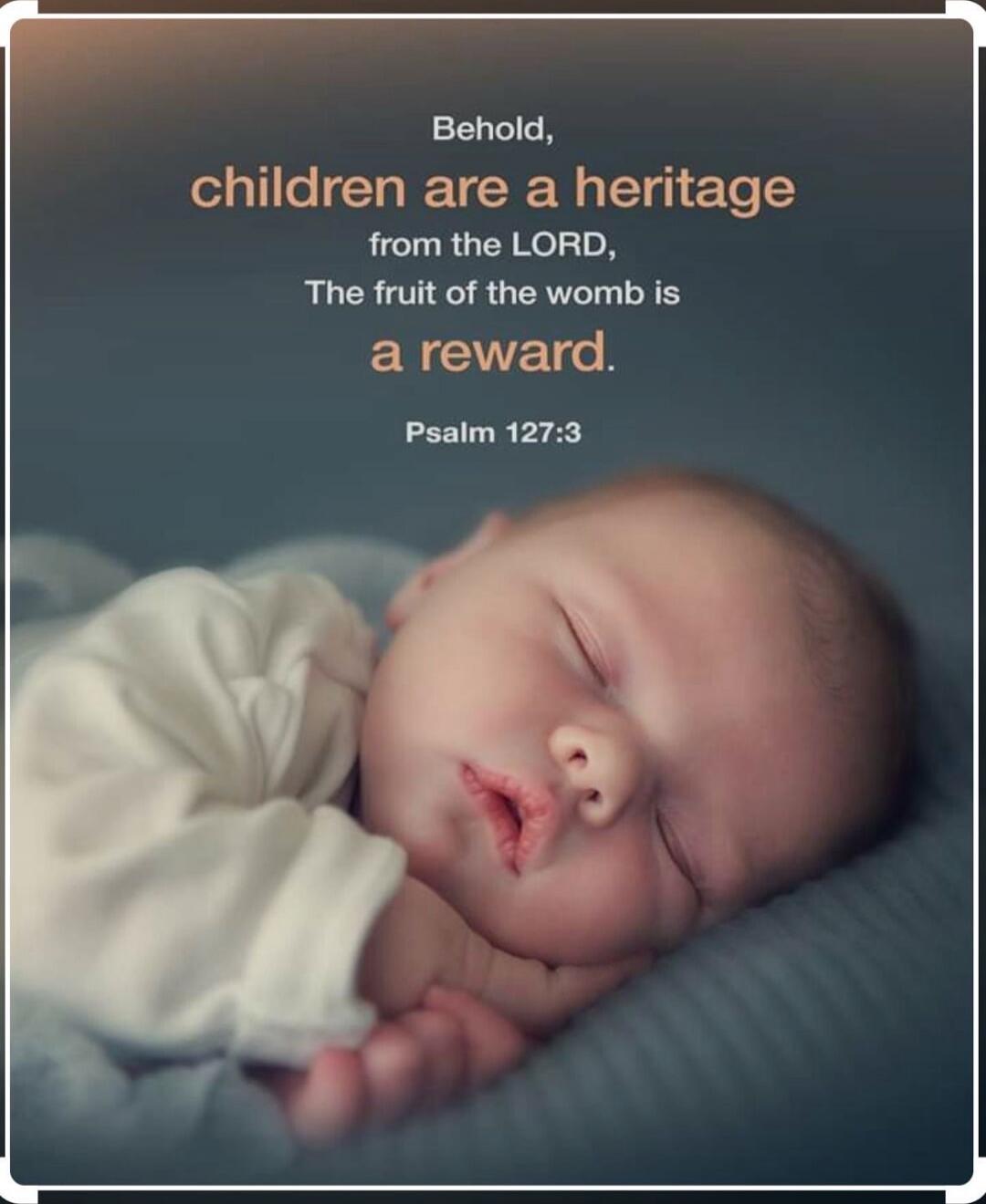 Behold, children are a heritage from the LORD, The fruit of the womb is a reward. Psalm 127:3