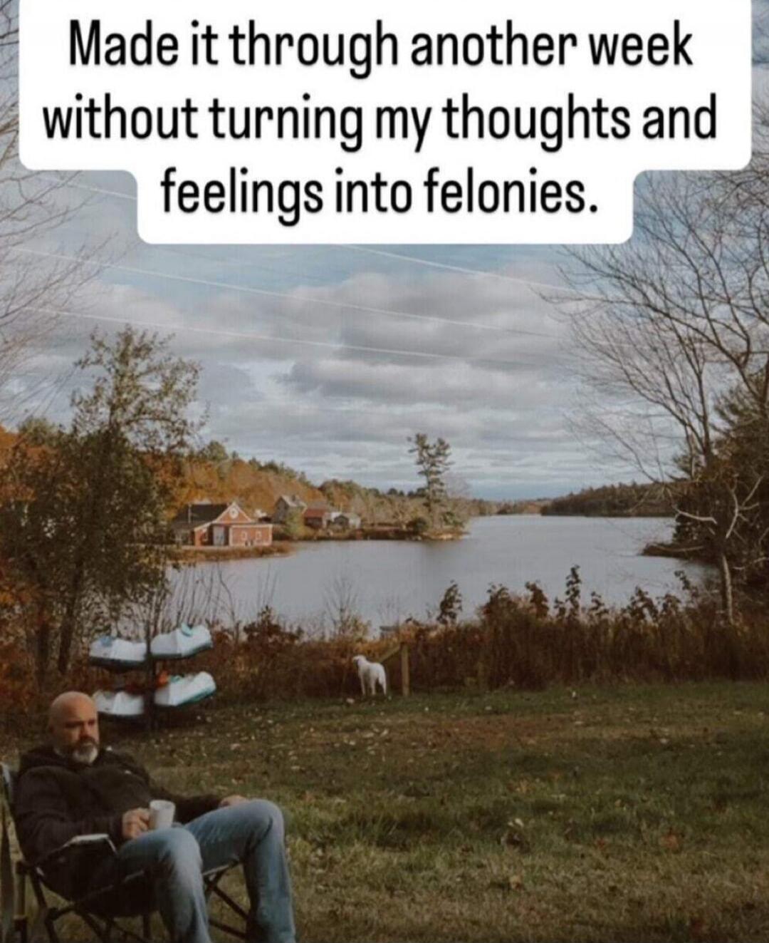 Made it through another week without turning my thoughts and feelings into felonies.