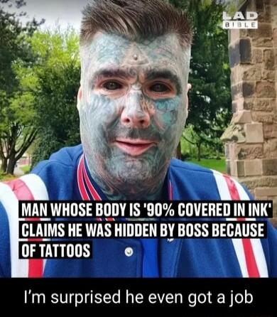 L WHUSE BUDY 15 90 COVERED I IN INK GlAIMS BY BOSS BECAUSE 13 TATTOUS N RSV T M TR e To 1 B o