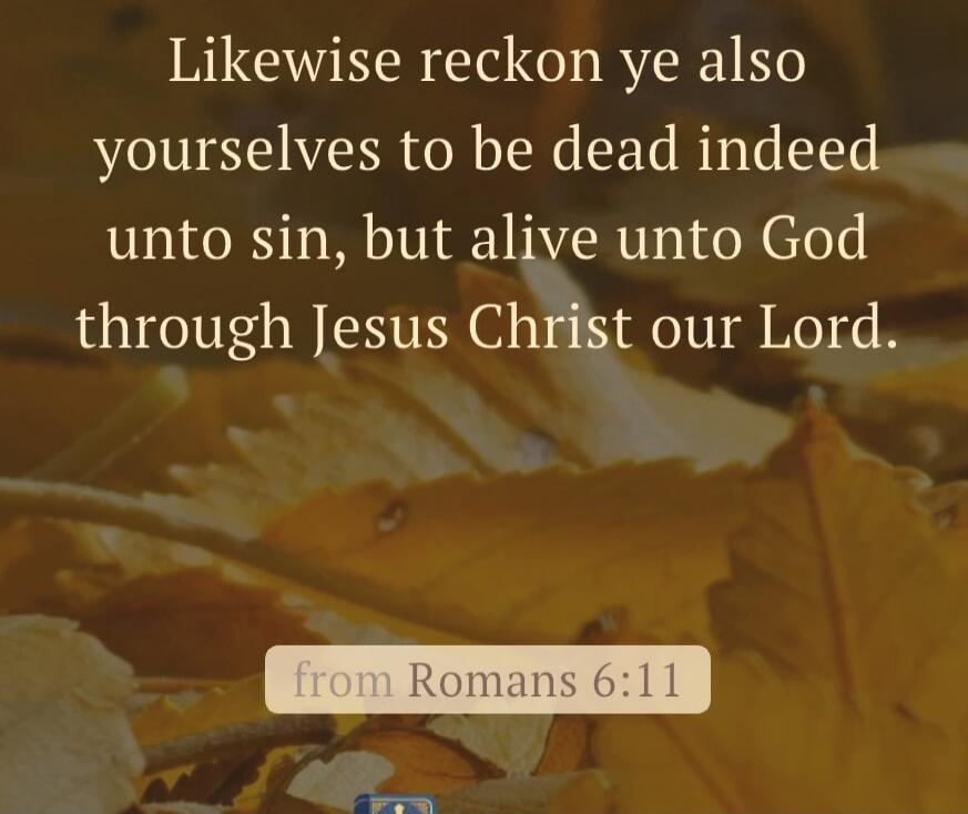 Likewise reckon ye also yourselves to be dead indeed unto sin, but alive unto God through Jesus Christ our Lord. from Romans 6:11