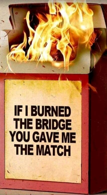 IF I BURNED THE BRIDGE YOU GAVE ME THE MATCH