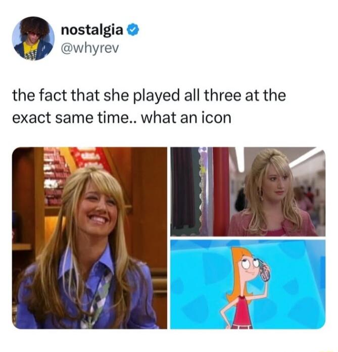 nostalgia whyrev the fact that she played all three at the exact same time what an icon
