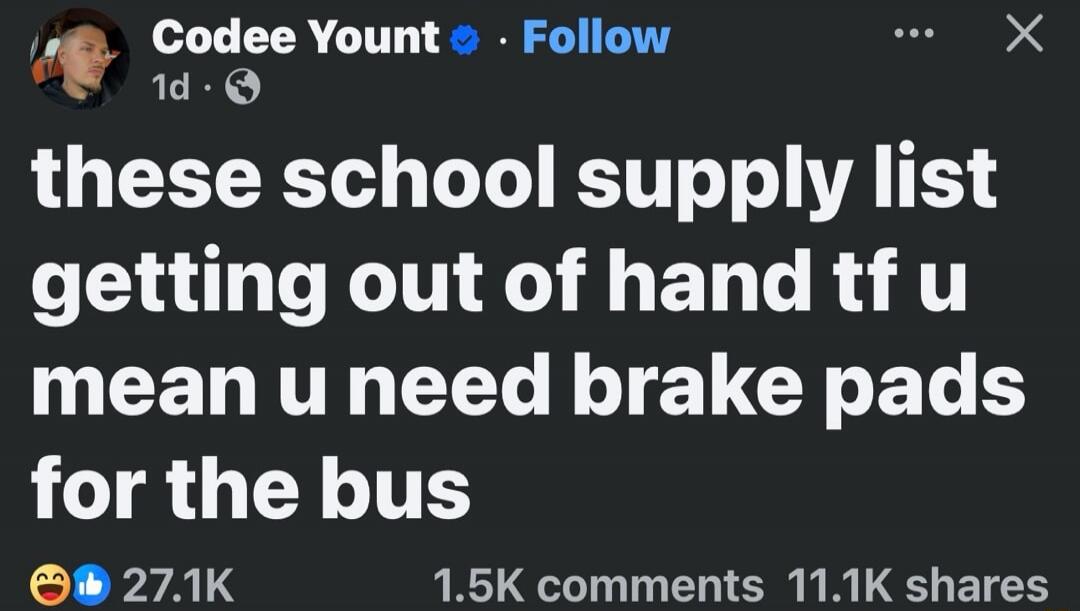 These school supply lists are getting out of hand. What do you mean you need brake pads for the bus?