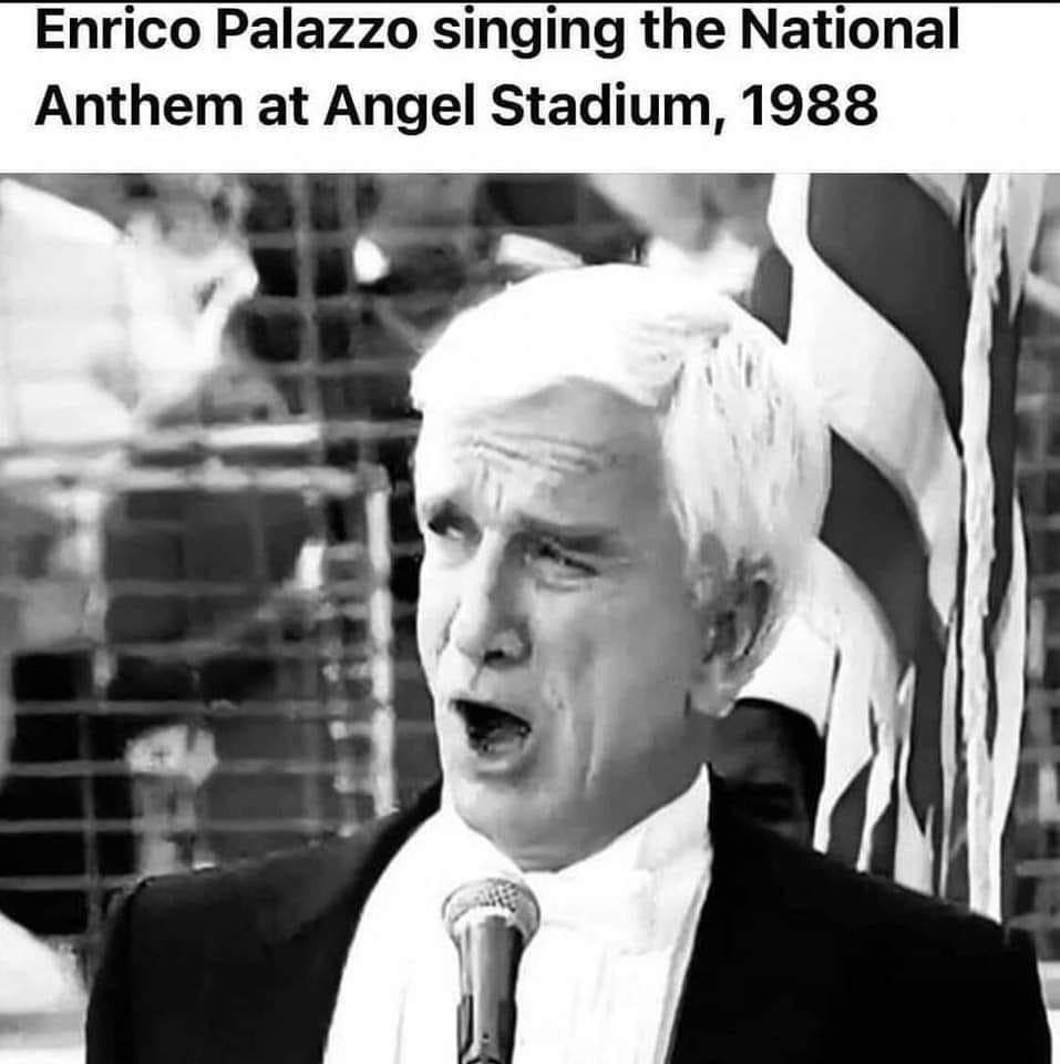 Enrico Palazzo singing the National Anthem at Angel Stadium 1988