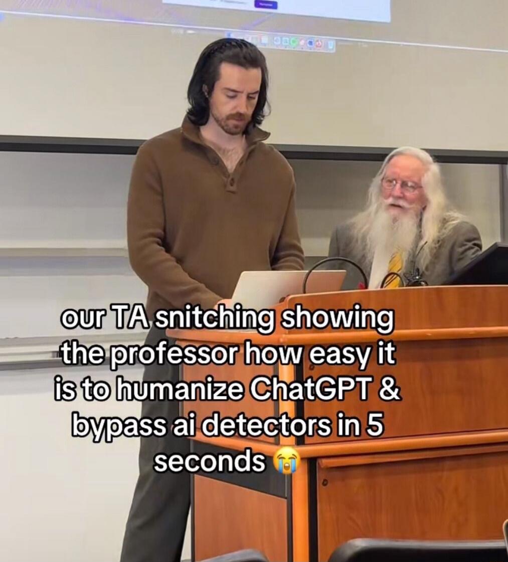 our TA snitching showing the professor how easy it is to humanize ChatGPT & bypass ai detectors in 5 seconds 😭