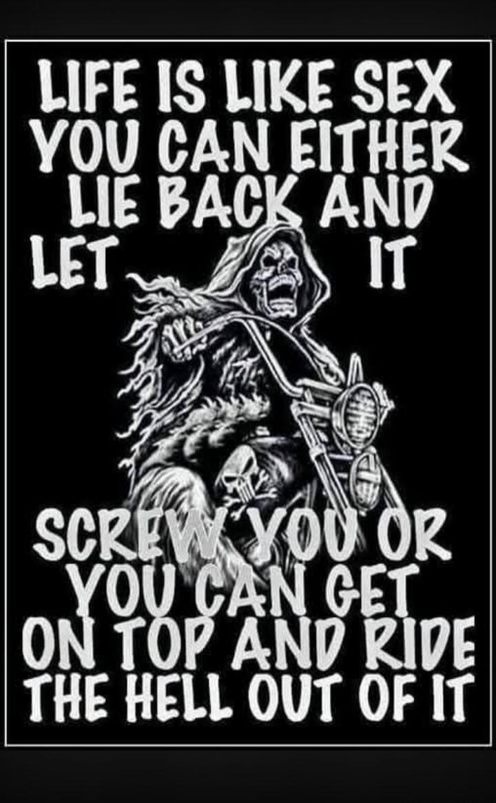 LIFE IS LIKE SEX YOU CAN EITHER LIE BACK AND LET IT SCREW YOU OR YOU CAN GET ON TOP AND RIDE THE HELL OUT OF IT