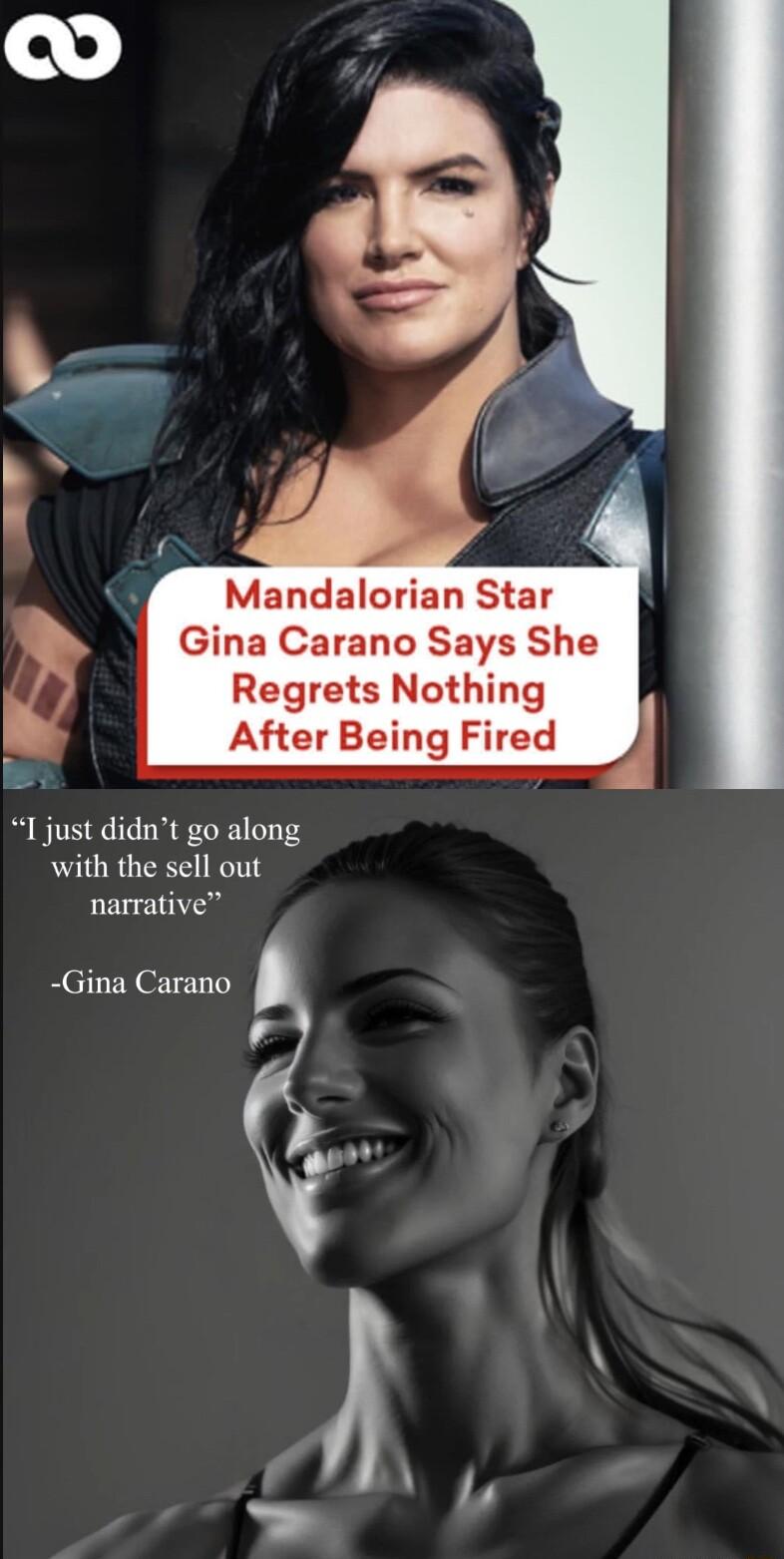 Mandalorian Star Gina Carano Says She Regrets Nothing After Being Fired 1 just didnt go along with the sell out narrative Gina Carano r