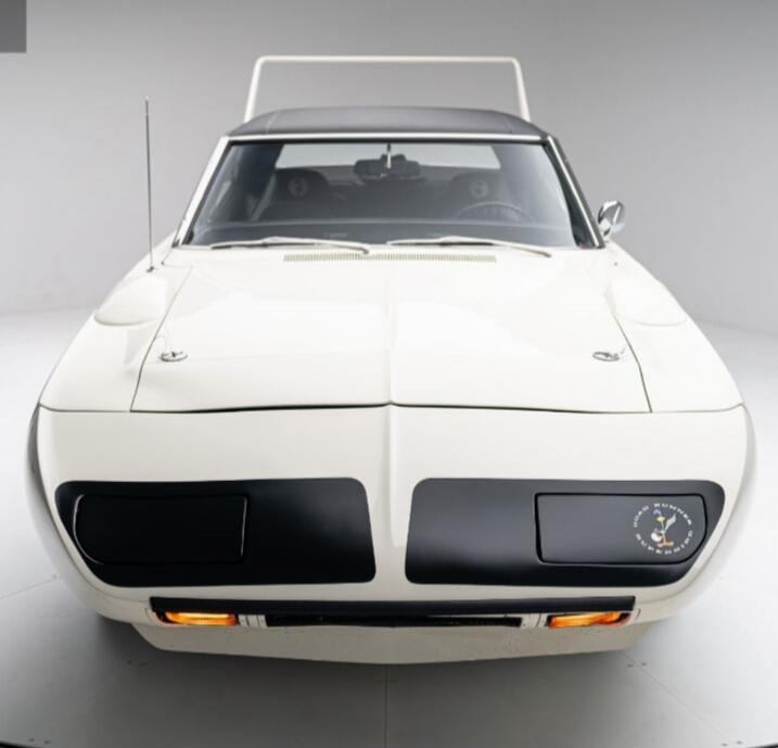 Front view of a white vintage car