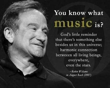 You know what music is? God's little reminder that there's something else besides us in this universe; harmonic connection between all living beings, everywhere, even the stars. 
- Robin Williams in August Rush (2007)