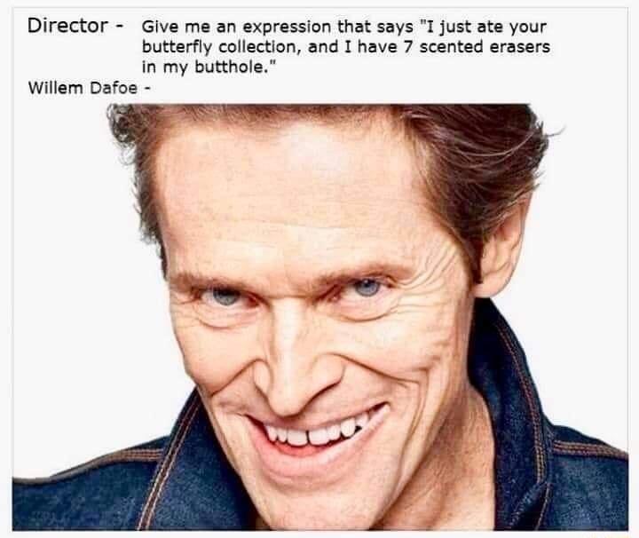 Director Give me an expression that says I just ate your butterfly collection and 1 have 7 scented erasers in my butthole Willern Dafos