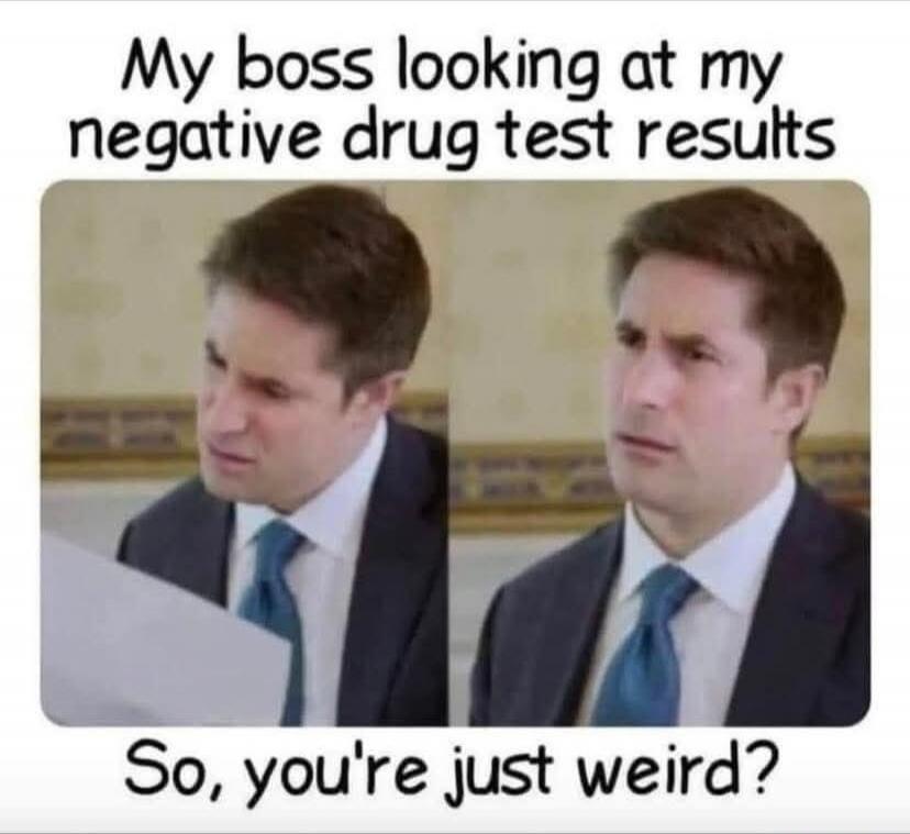 My boss looking at my negative drug test results
So, you're just weird?