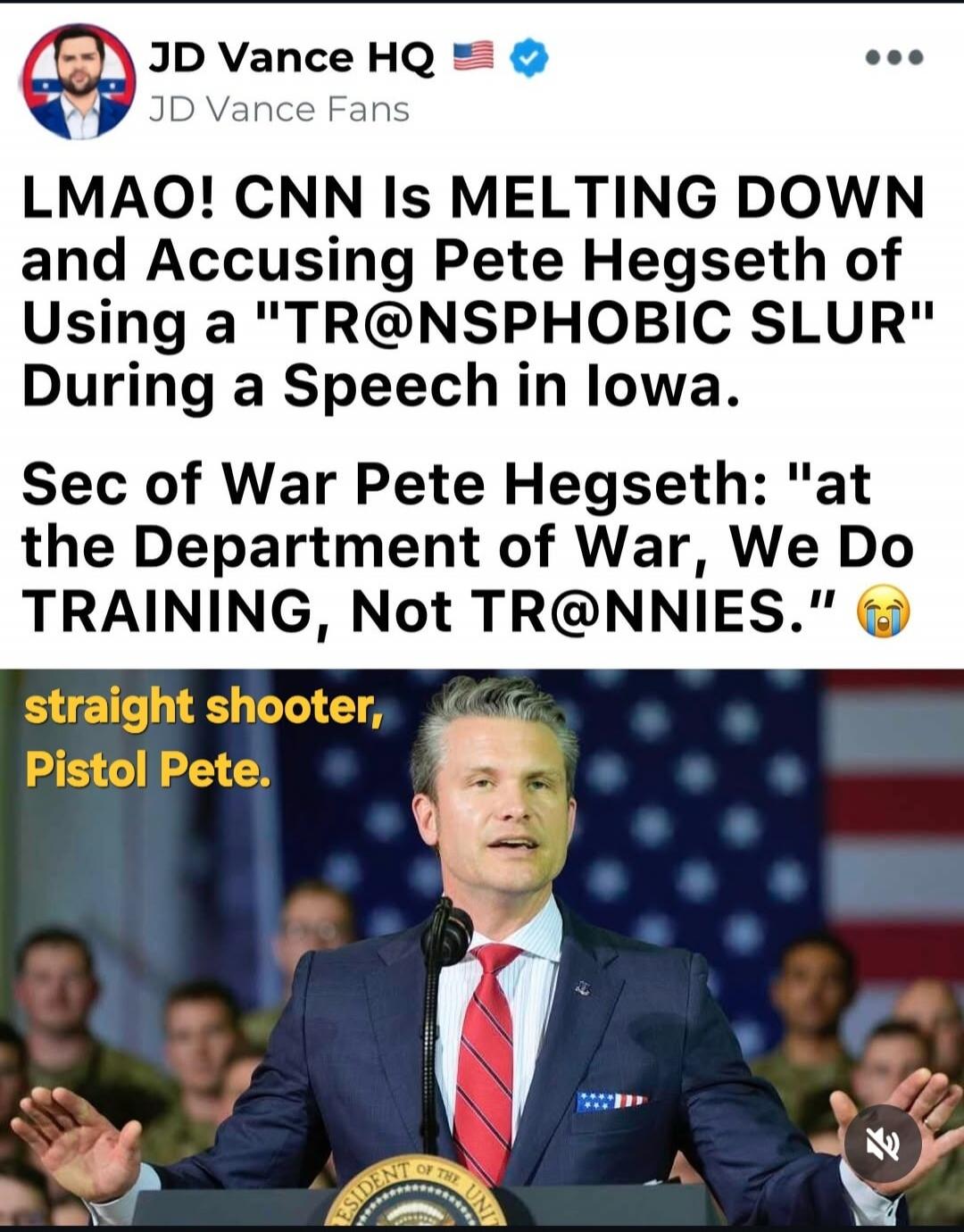 JD Vance HQ JD Vance Fans LMAO! CNN Is MELTING DOWN and Accusing Pete Hegseth of Using a 