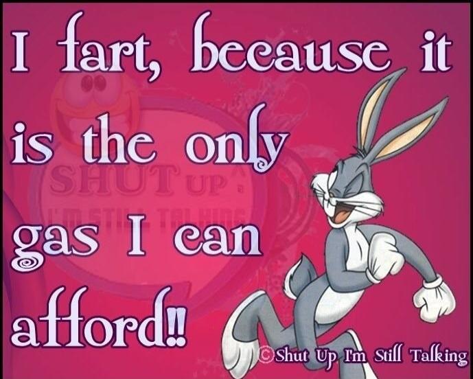 I fart, because it is the only gas I can afford!! SHUT UP I'M STILL TALKING Shut Up I'm Still Talking