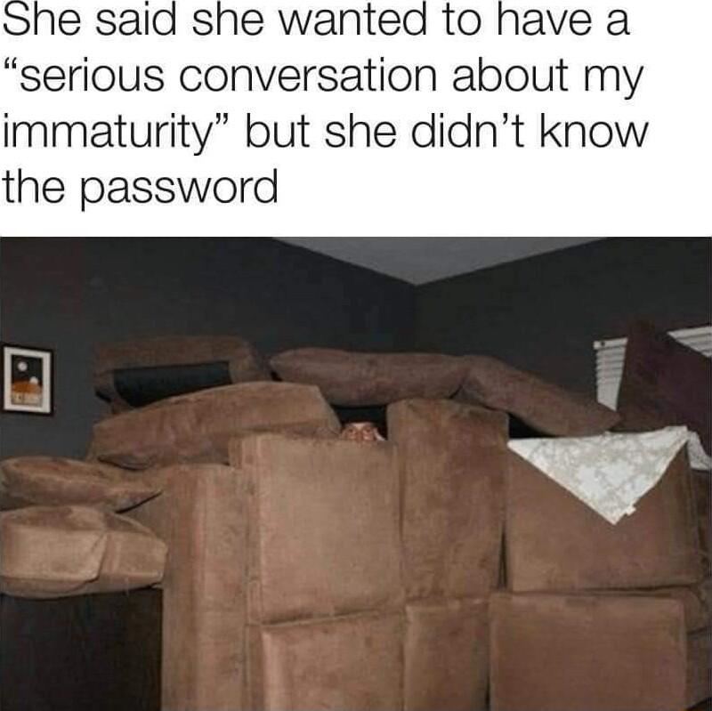 serious conversation about my immaturity but she didnt know the password