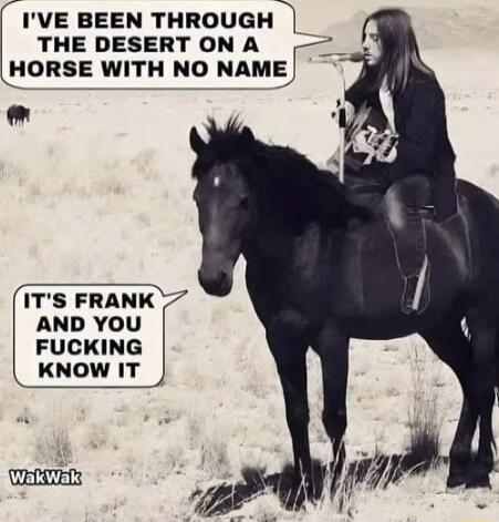 IVE BEEN THROUGHW THE DESERT ON A HORSE WITH NO NAME ITS FRANK AND YOU FUCKING KNOW IT