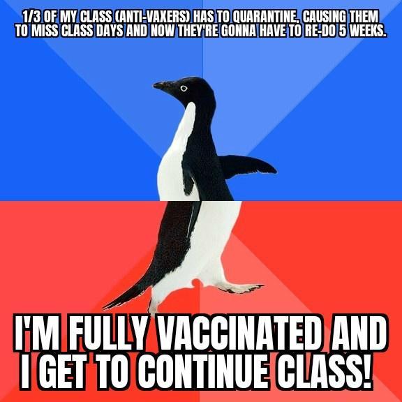 130FMYCLASS ANTIVAXERS HASITOQUARANTINES CAUSINGTHEM TOMISS CLASS DAYS ANDNOW THEYREGONNAHAVETO REDO5 WEEKS IiM FULLYVIGGINITED AND GETT0 CONTINUEGLASS
