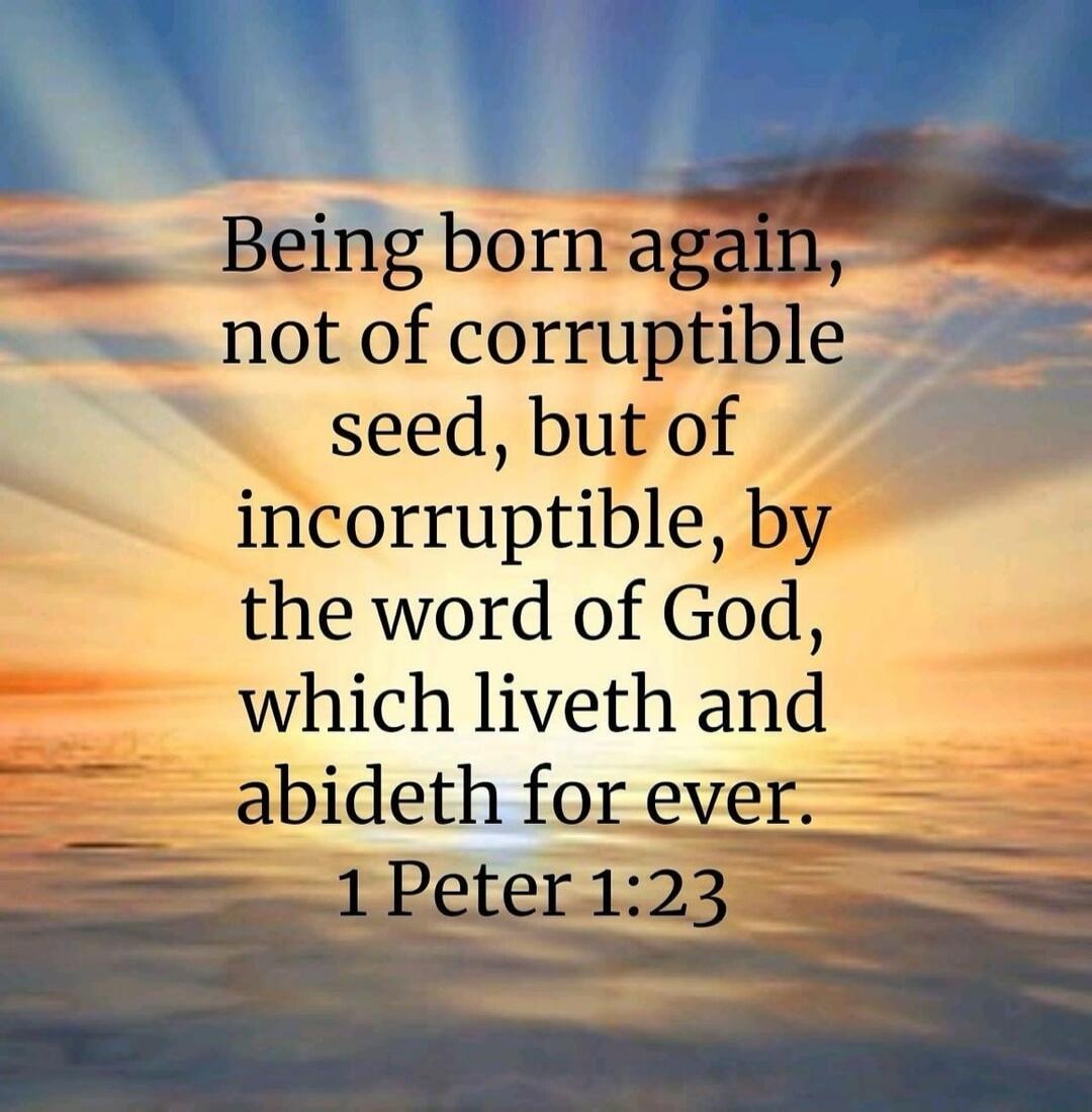 Being born again, not of corruptible seed, but of incorruptible, by the word of God, which liveth and abideth for ever. 1 Peter 1:23