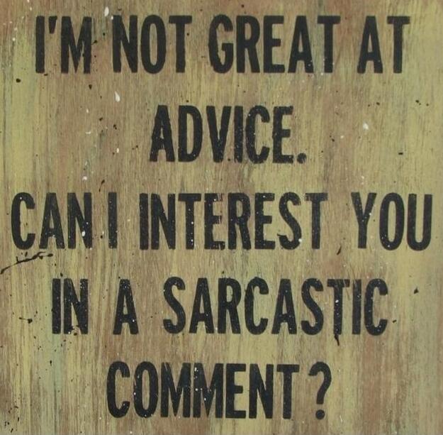 I'M NOT GREAT AT ADVICE. CAN I INTEREST YOU IN A SARCASTIC COMMENT?