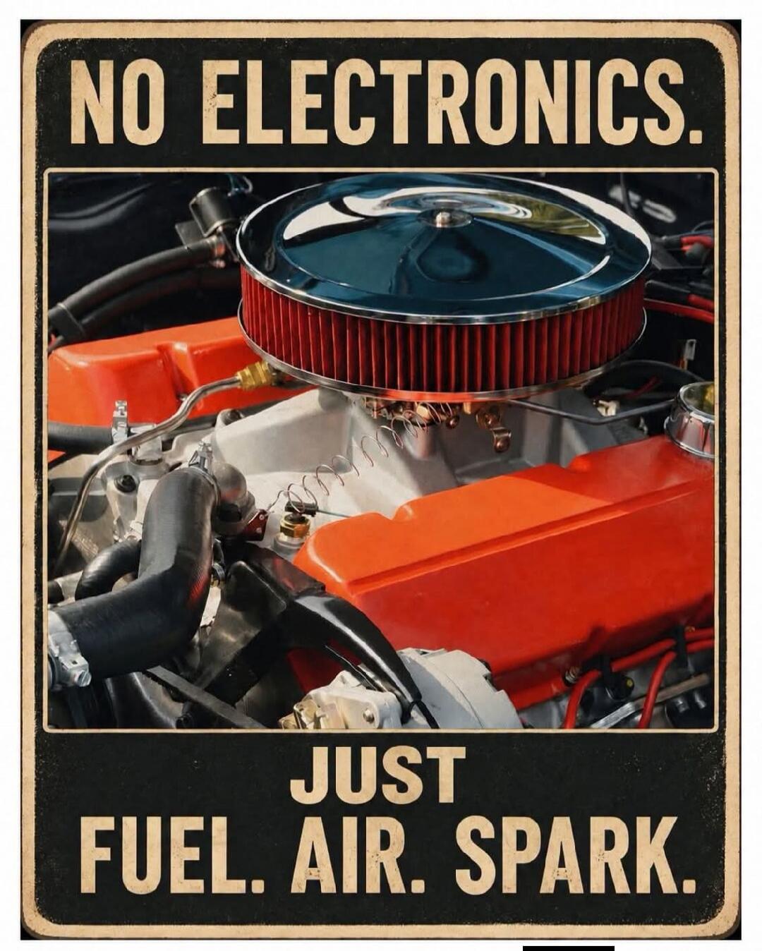 NO ELECTRONICS. JUST FUEL. AIR. SPARK.