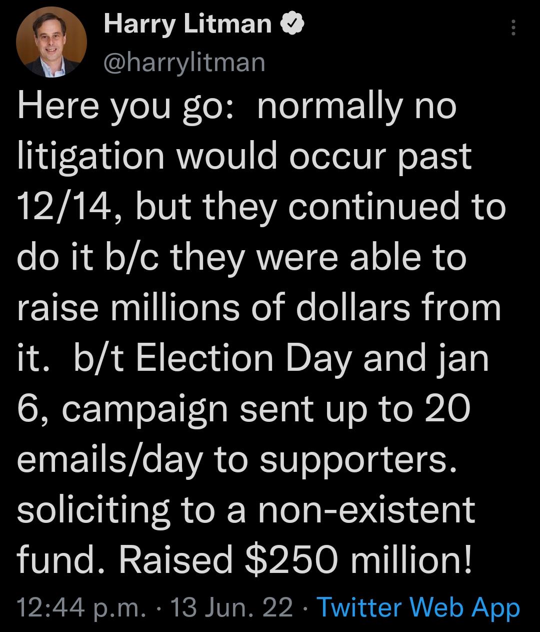 RETI AR ENE LENER Here you go normally no Tdfr1ulea R YeUle MoTelelV o151 1214 but they continued to e o NI Ml oY R sTAVLEIL R o o IRl TelgtNe Ko lolIETER i o100 o oA W IYorulo 1 WDV 1alo HET 6 campaign sent up to 20 CINEEYEVA TR S o oJo g 15 R Yol ellaT R e I Walol g RN 10l fund Raised 250 million 1244 pm 13 Jun 22 Twitter Web App